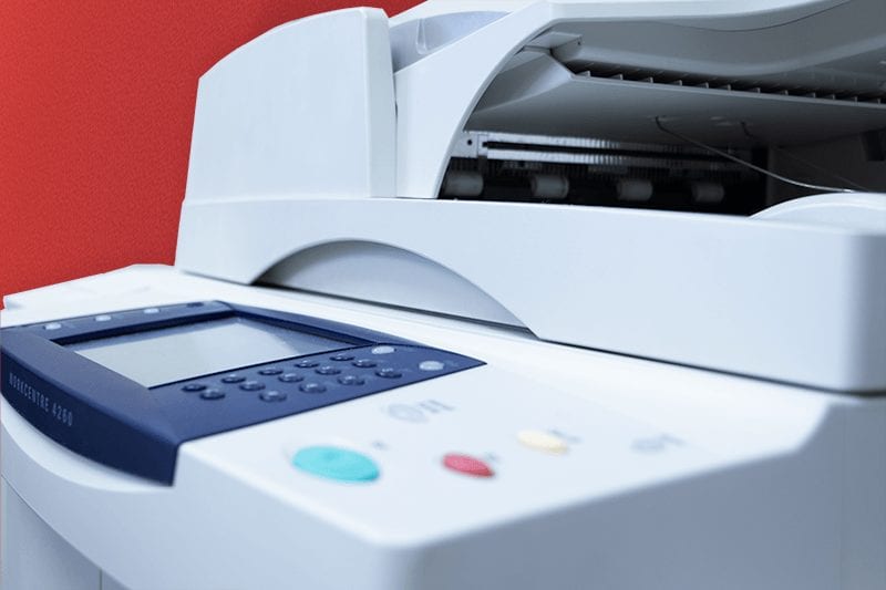 Closeup of a Xerox printer