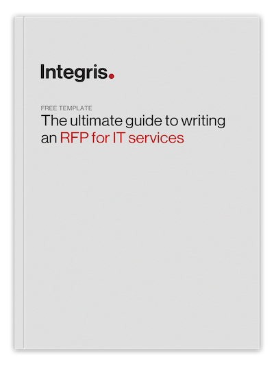 A cover of a guidebook titled "The Ultimate Guide to Writing an RFP for IT Services" by Integris.