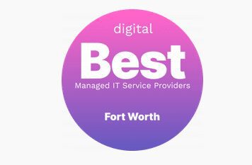 A circular badge with a pink-to-purple gradient background reads digital Best Managed IT Service Providers Fort Worth.