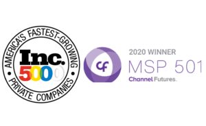 Inc. 5000 emblem and Channel Futures MSP 501 2020 Winner logo are proudly displayed side-by-side.