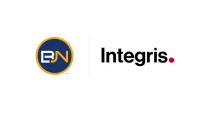 A dark blue circle with BJN inside and a yellow border is on the left. On the right, the word Integris is written in black text with a red dot at the end.