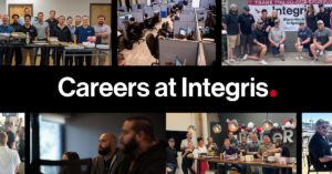 Collage of various office activities and team events with people smiling, working, and socializing. The text Careers at Integris is prominently displayed in the center, showcasing our vibrant work culture.