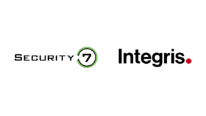 Logos of Security 7 and Integris side by side, separated by a vertical line. The Security 7 logo features green and black elements, while the Integris logo is in black with a red dot.