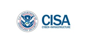 Logo of the U.S. Department of Homeland Security next to the text CISA Cyber + Infrastructure.