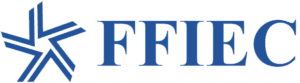 Logo of the Federal Financial Institutions Examination Council (FFIEC), featuring a blue star-like design and the acronym "FFIEC" in bold blue letters, representing its vital role in financial IT services.