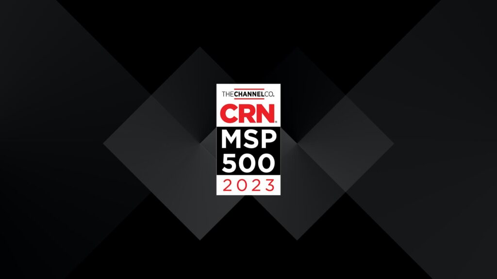 CRN MSP 500 2023 logo with dark geometric background.