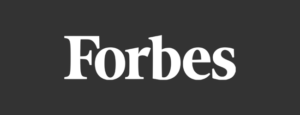 A black rectangular image featuring the white text "Forbes" in a serif font centered, highlighting prominent press coverage.