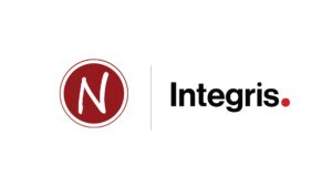 The image shows the Integris logo. On the left is a red circle with a stylized white "N" in the center. To the right of the circle is the word "Integris" in bold, black letters with a red dot at the end. The background is white.