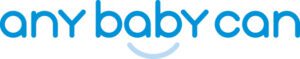 Logo of "any baby can" in lowercase blue letters with a smile under the text.