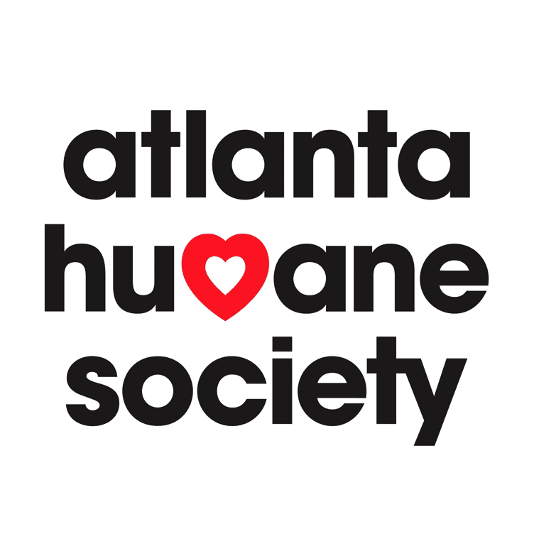 Logo of the atlanta humane society featuring the word "atlanta" in lowercase, "humane society" below in larger text, and a red heart replacing the letter 'o' in "humane".