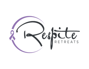 Logo of respite retreats featuring stylish lettering and a circular purple emblem.