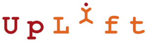 Orange and burgundy logo reading "uplift" with a stylized person forming the letter "i" in the center.
