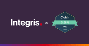 Integris logo next to a Clutch Global Fall 2025 award badge on a dark background, showcasing recognition as a Top Global B2B MSP.