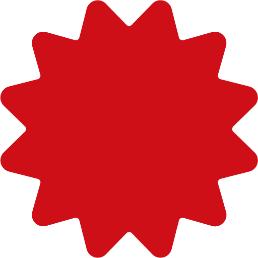 A solid red starburst shape with twelve points, representing isp services, stands out on a light gray background.
