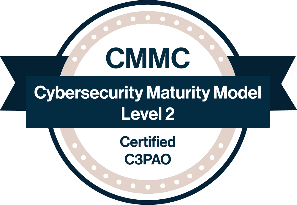 Badge icon displaying "Cybersecurity Maturity Model Level 2 Certified C3PAO"