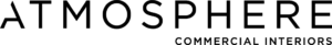 Black text logo reads “ATMOSPHERE” in large letters and “COMMERCIAL INTERIORS” in smaller letters below, on a light background.