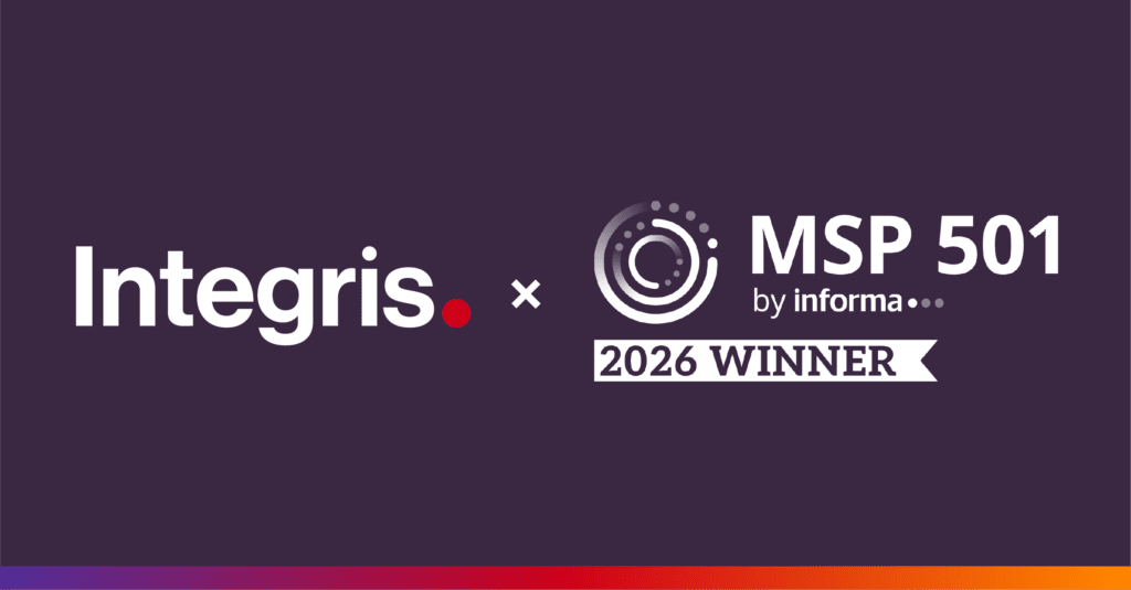 Integris logo alongside MSP 501 by Informa Tech 2026 Winner badge on a dark background.