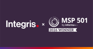 Integris logo alongside MSP 501 by Informa Tech 2026 Winner badge on a dark background.