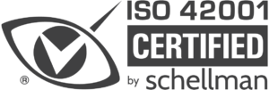 ISO 42001 Certified logo featuring a checkmark in an eye shape, alongside the text "CERTIFIED by schellman," representing trusted standards for managed AI systems.