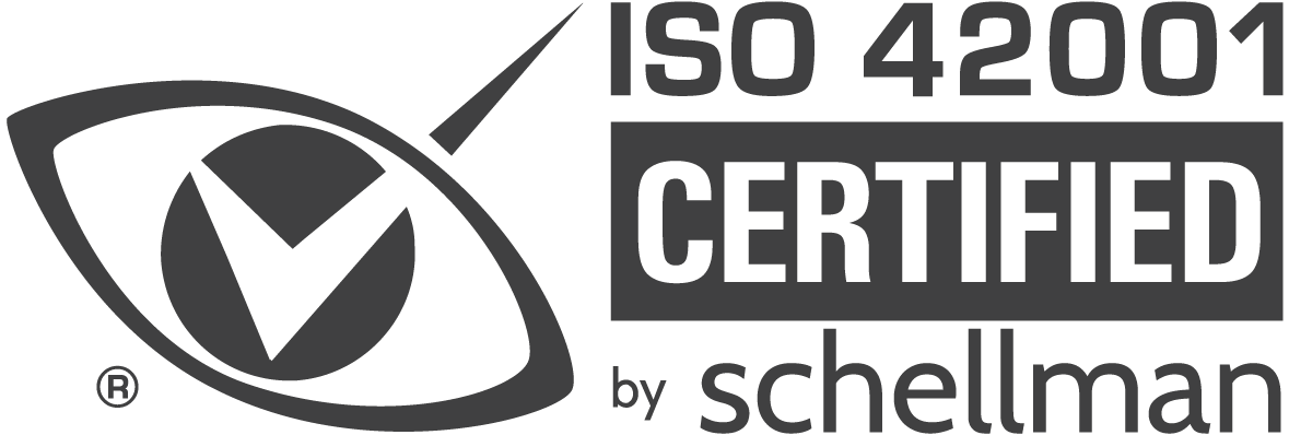 ISO 42001 Certified logo featuring a checkmark in an eye shape, alongside the text "CERTIFIED by schellman," representing trusted standards for managed AI systems.