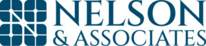 Logo for Nelson & Associates featuring a blue geometric symbol on the left and the company name in large blue letters on the right.