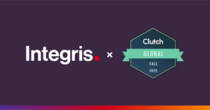 Integris logo next to a Clutch Global Fall 2025 award badge on a dark background.