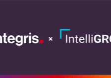 Logos of Integris and IntelliGRC displayed side by side on a dark purple background with a colored border at the bottom.
