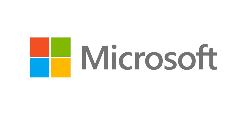 Microsoft logo with four colored squares (orange, green, blue, and yellow) on the left and the word "Microsoft" in gray on the right.