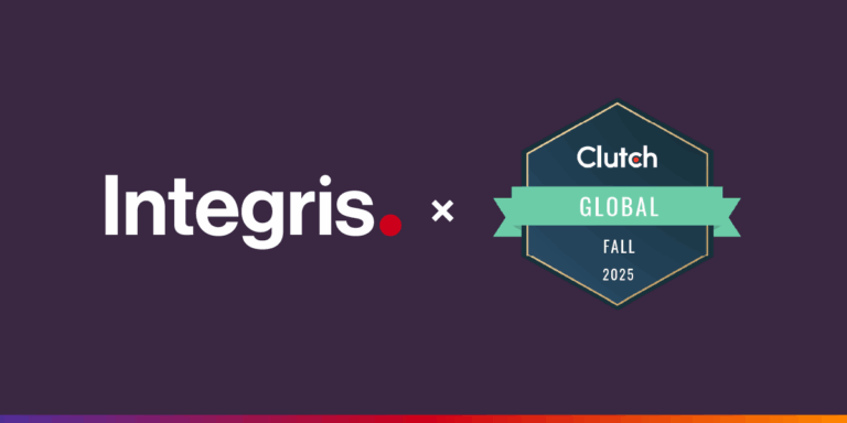 Integris logo next to a Clutch Global Fall 2025 award badge on a dark background, showcasing recognition as a Top Global B2B MSP.
