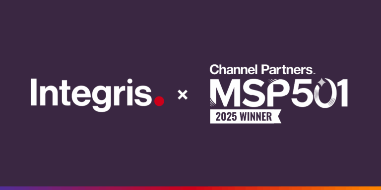 Integris logo next to Channel Partners MSP 501 2025 Winner badge on a dark background with a red and purple border at the bottom.