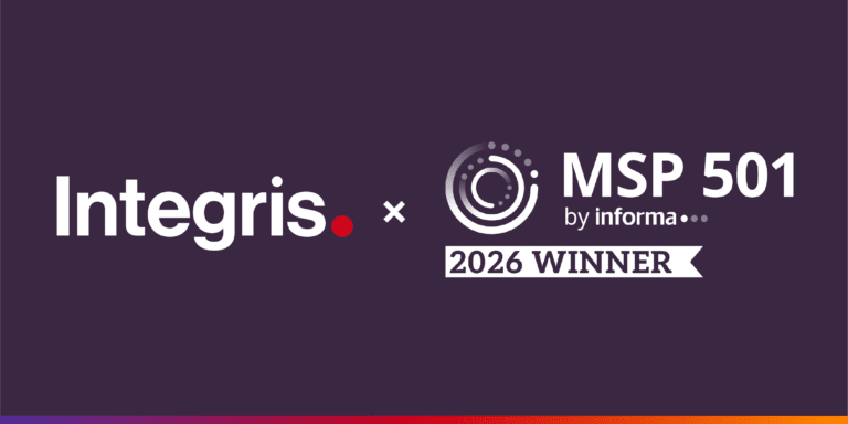 Integris logo alongside MSP 501 by Informa Tech 2026 Winner badge on a dark background.